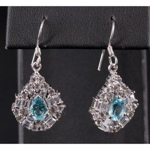 Sterling Silver 925 Topaz & Cubic Zirconia Dangle Earrings